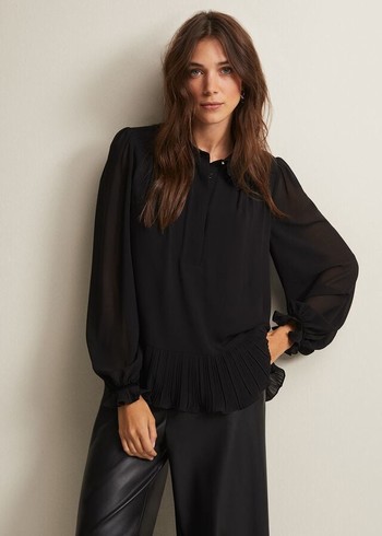 Phase Eight April Ruffle Shirts Black USA | 1942630-HV